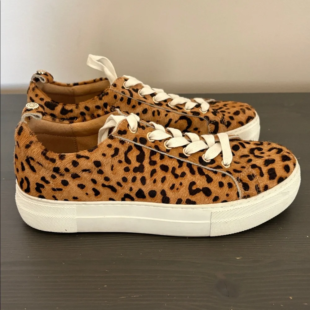 Jack Rogers Paige Platform Sneakers leopard print calf hair lace up Size 7‎